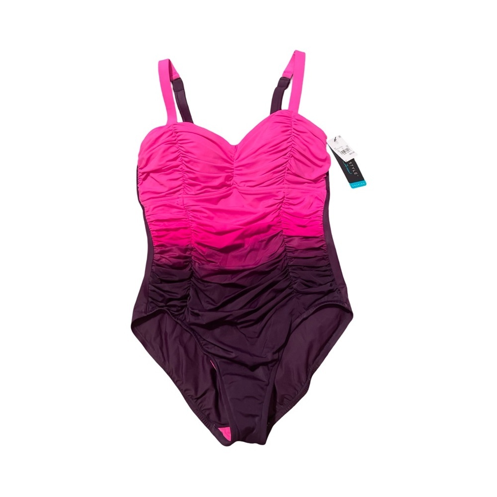 NWT Aqua Green Shape + Style Ombre Full Coverage One Piece Swimsuit Size 12